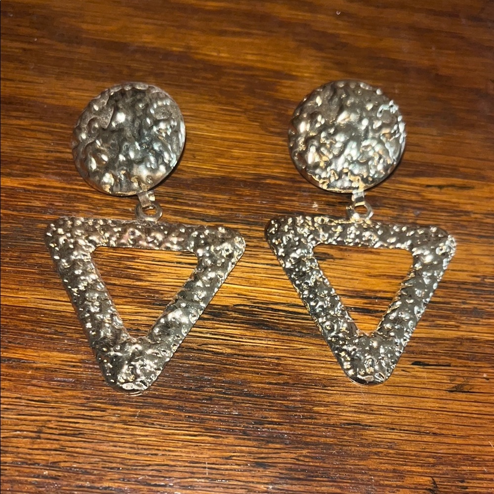 Gold Textured Triangle Drop Earrings